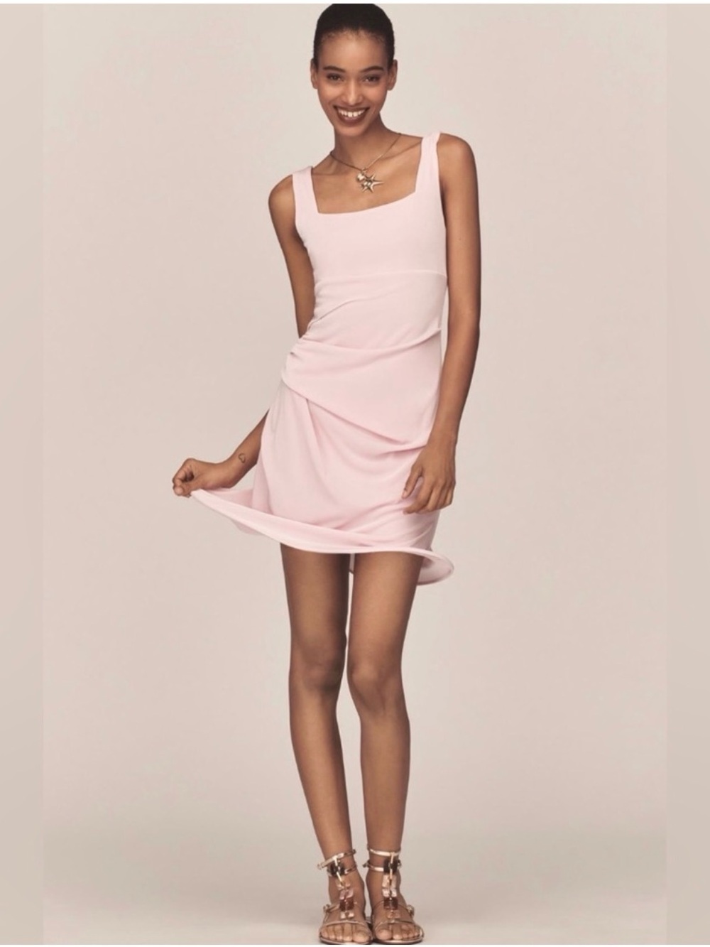 MARE MARE by ANTHROPOLOGIE Sleeveless Square-Neck Ruched Mini Dress Pink S NWT